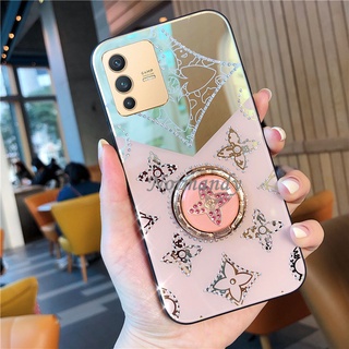 เคส 2022 New Handphone Case VIVO V23 V23E Y76 Y21T Y33S Y21 Y15S 2021 Y15A X70 Pro 5G 4G Fashion Flash Drilling Makeup Mirror Casing with Ring Stand Shockproof Back Cover เคสโทรศัพท์