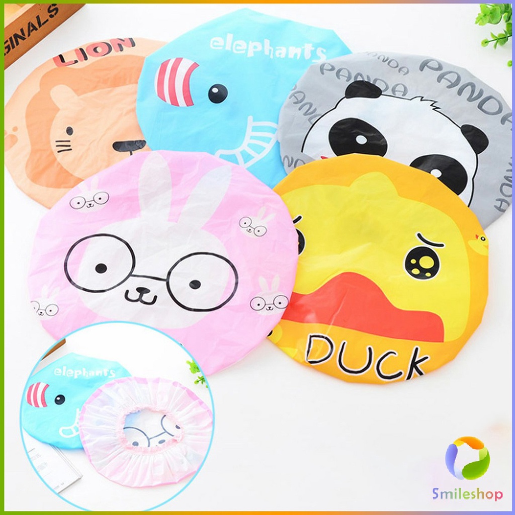 Smileshop หมวกคลุมผมอาบน้ำ กันน้ำ ลายการ์ตูนน่ารัก   Shower Cap Kids - รูปที่ 2