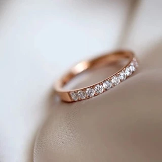 แหวนเพชร สเตนเลส 18K สีโรสโกลด์ สไตล์เกาหลี ญี่ปุ่น เรียบง่าย ไม่จางหาย