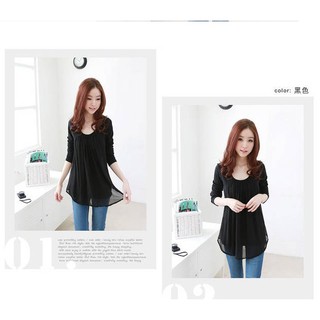 เสื้อแฟชั่นเกาหลี เสื้อชีฟองD6236 สีดำ Size L