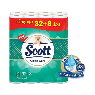 สก๊อตต์® คลีนแคร์ กระดาษชำระ หนา 3 ชั้น แพ็ก 32+8 ม้วน รวม 40 ม้วน SCOTT Clean care Toilet Tissue 3 Ply 32+8 Rolls