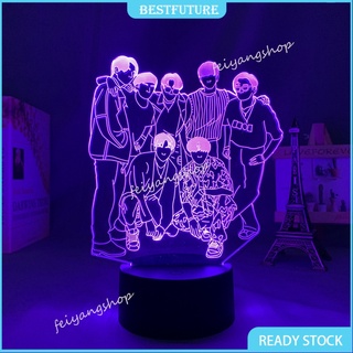 Bts Tian Tuan โคมไฟตั้งโต๊ะ LED 3D เปลี่ยนสีได้ 16 สี และรีโมตคอนโทรล USB ปลั๊กอิน สําหรับตกแต่งห้องนอน ของขวัญวันเกิด