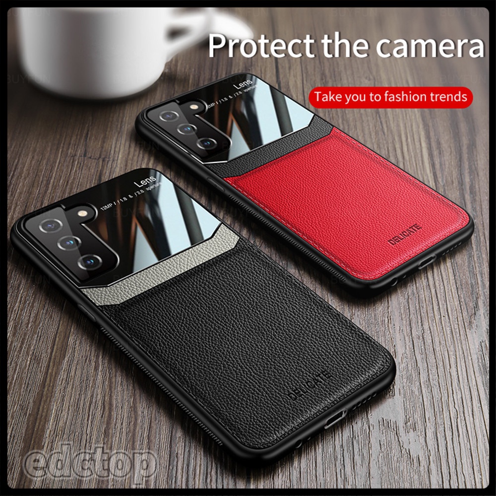 Samsung Galaxy S 20 21 22 S20 S21 FE S22 Ultra Plus Pro Case TPU Frame Shockproof Leather Texture Acrylic Phone Covers
