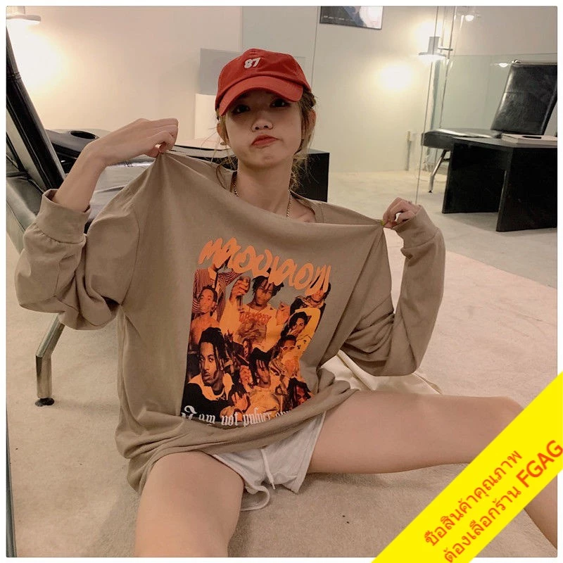 เสื้อยืดแขนยาวผู้หญิงไซส์ใหญ่ oversize เสื้อผ้าแฟชั่นวัยรุ่นน่ารัก  เสื้อโอเวอร์ไซส์เกาหลี สกรีนลายวินเทจ ทรงหลวม xxl thumbnail 9
