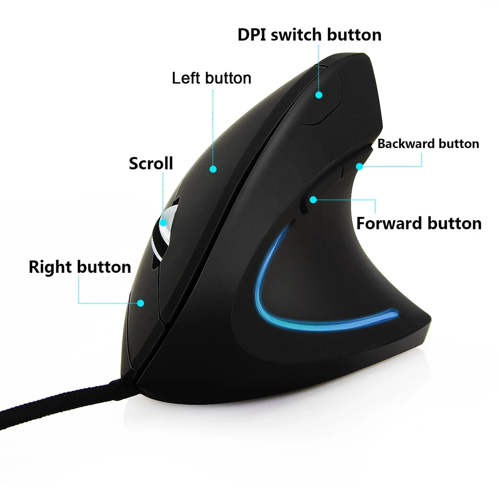 เมาส์แนวตั้งเล่นเกม RGB Ergonomic ปรับความเร็วได้ 800/1200/2000/3200 DPI thumbnail 3