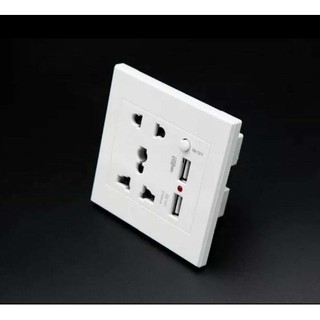 หน้ากากเต้าปลั้กไฟ มีusb 5V2.1A outlet WALL SOCKETติดในผนัง Universal Plug.(White)