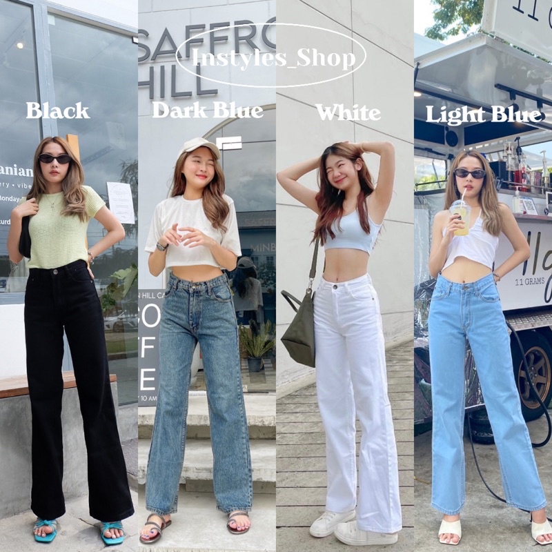 Instyles_shop Bella Jeans | กางเกงยีนส์ขากระบอก ผ้ายีนส์ไม่ยืด ปลายแต่งเย็บ