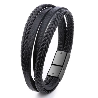 [Z H Jewelry] สร้อยข้อมือหนัง สเตนเลส สไตล์ฮิปฮอป ร็อค เรโทร เครื่องประดับแฟชั่น สําหรับผู้ชาย