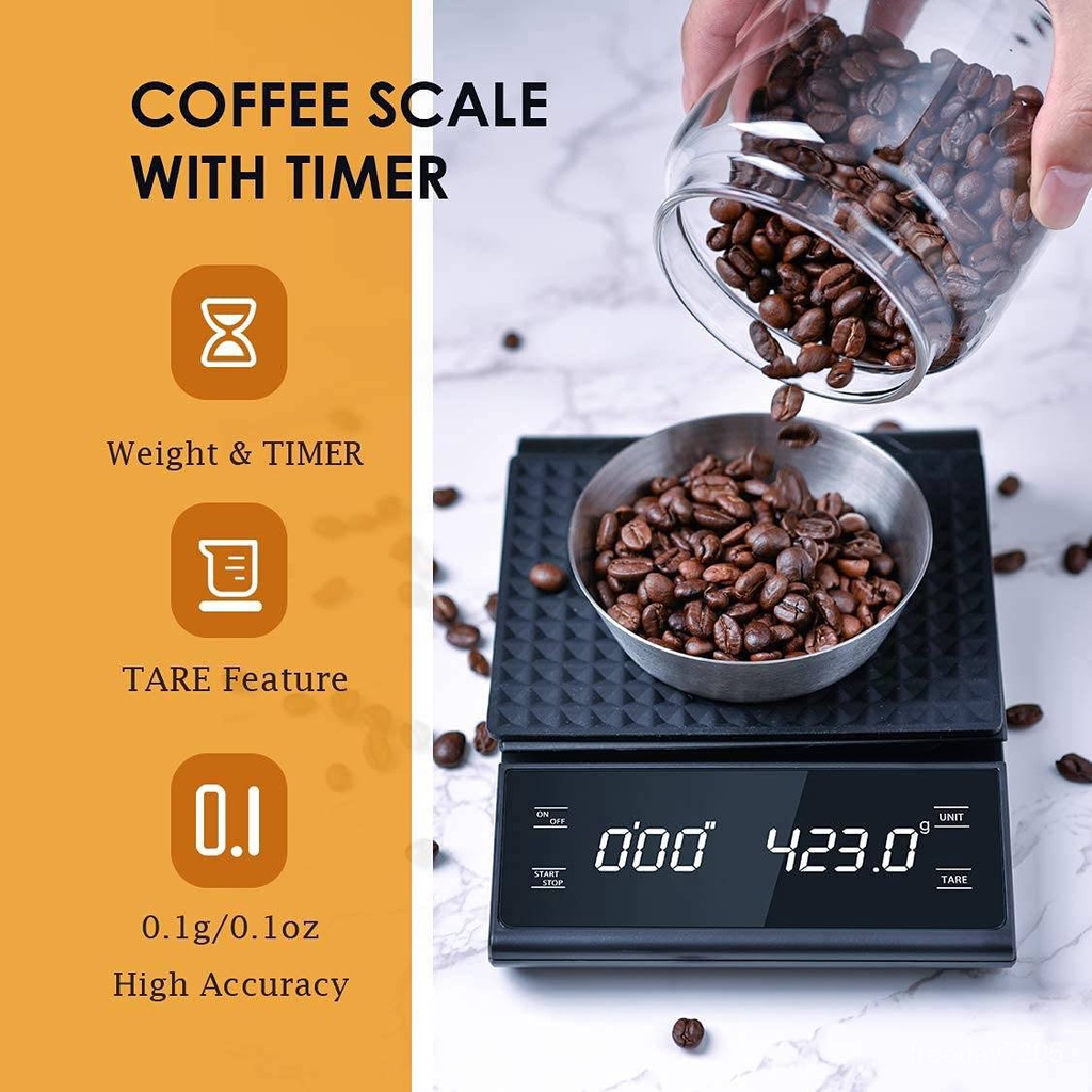 ตาชั่งกาแฟดิจิตอล Kitchen Scale ตาชั่งจับเวลา ตาชั่งกาแฟ  ขนาด3KG/ 0.1G จับเวลากาแฟจอแสดงผล