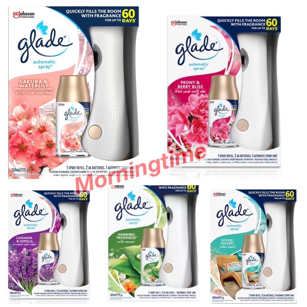 Glade Automatic Spray 3 in 1 พร้อมเครื่อง ได้สเปรย์รีฟิล1ขวด เครื่องพ่นสเปรย์น้ำหอมอัตโนมัติ