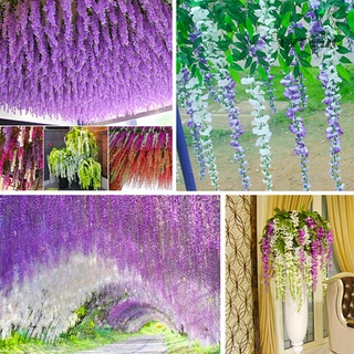 AG 1Pc Artificial Wisteria Flower Plant Wall Hanging Vine Wedding Garden Home Decor