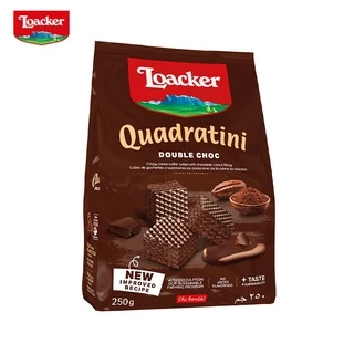 Loacker Quadratini Double Choc ล็อคเกอร์ ควอดราตินี ดับเบิ้ล ช็อก เวเฟอร์รสโกโก้สอดไส้ครีมช็อกโกแลต 250 กรัม