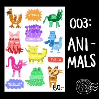 Sticker พร้อมไดคัท ขนาด A6 - 003: animals