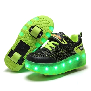 2 wheel LED Sneakers USB ชาร์จรองเท้าสเก็ตกีฬาสำหรับเด็กมีล้อ 28-39