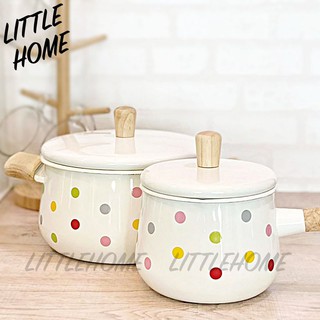 LITTLEHOME หม้อเคลือบอิลาเมล หม้อด้าม หม้อ 2 หู ลายจุด ใช้กับเตาแม่เหล็กไฟฟ้าได้