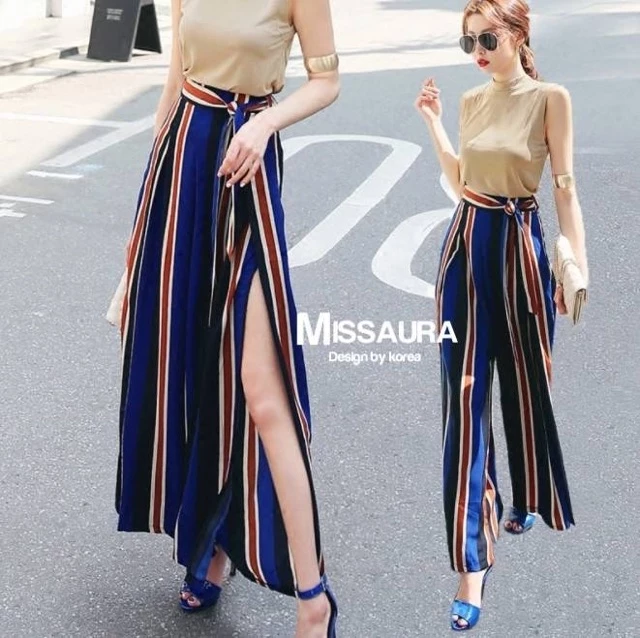 กางเกงขาบาน MISSAURA ลายทาง ผูกเอว ผ่าข้าง thumbnail 4