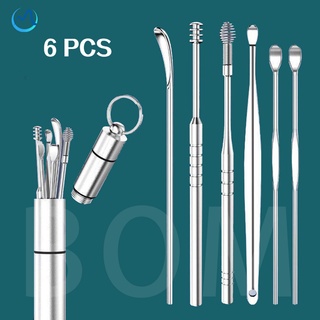 6 PCS Ear Wax Removal ชุด ทำความสะอาด เครื่องมือ Earwax Pick Cleaner Remover Curette Spoon Set