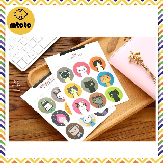 MTOTO สติ๊กเกอร์กลม รูปหน้าแมว สติ้กเกอร์กันน้ำ ลอกออกยาก Cat Illust Sticke