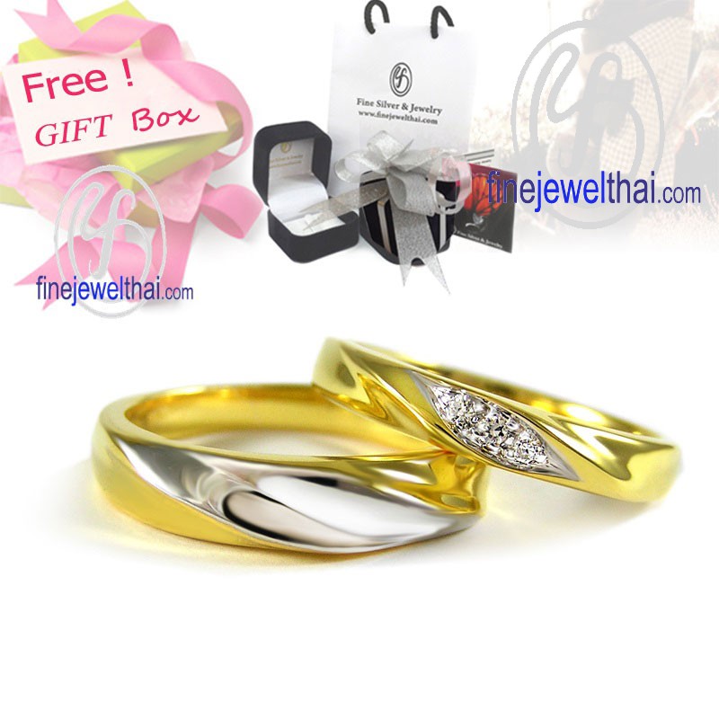 Finejewelthai แหวนคู่ เงินแท้925 ชุบทองและทองคำขาว ฝังเพชรพรีเมี่ยม Couple DiamondCZ Silver Ring - Gift_set31