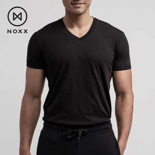 Noxx V-neck T-shirt: เสื้อยืด คอวี สีดำล้วน Black