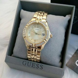 Guess Womens Dazzling Sproty Mid-Size Gold-Tone Watch U85110L1