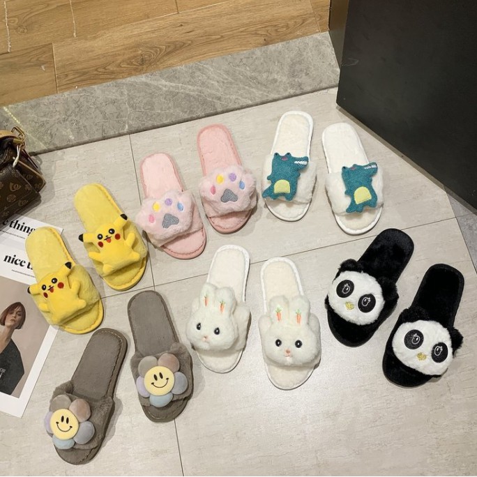 พร้อมส่ง (SH-1-10) รองเท้าใส่เดินในบ้าน รองเท้าสลิปเปอร์ slippers ผ้าขนนุ่มใส่สบาย ลายตุ๊กตา น่ารักมาก