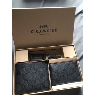 coach set กระเป๋าสตางค์ใบสั้นผู้ชาย มีไส้ พร้อมพวงกุญแจ