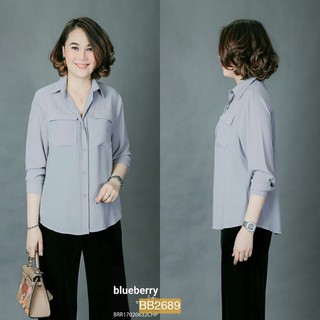 Granddesignplus BB2689**สีเทา** "รอบอก 44" เสื้อเชิ้ตชีฟองโปโลกระเป๋าคู่