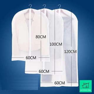 ถุงคลุมเสื้อ (สีขาวขุ่น) แบบซิป ที่ใส่สูท ป้องกันฝุ่นเกาะเสื้อผ้าที่เก็บไว้