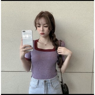 เสื้อไหมพรม ทูโทน งานสวย ผ้านำเข้า ผ้ายืดใส่สบายมากๆ อก32-38" ยาว 17" สีตามรูป