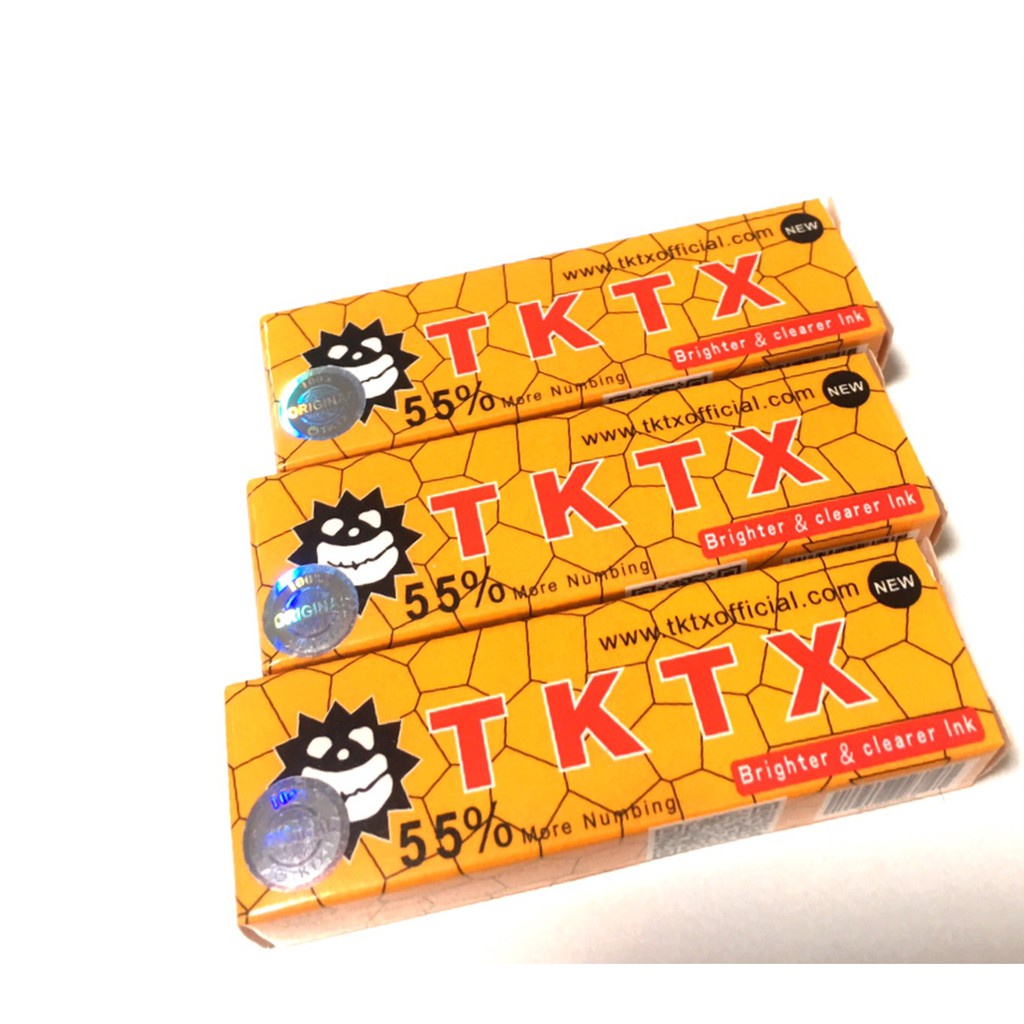 ( ชุด 3 หลอด) ย า ชา สำหรับสักลาย สักคิ้ว ปาก TKTX 55% เหลือง ไม่แถมครีมทาหลังสัก