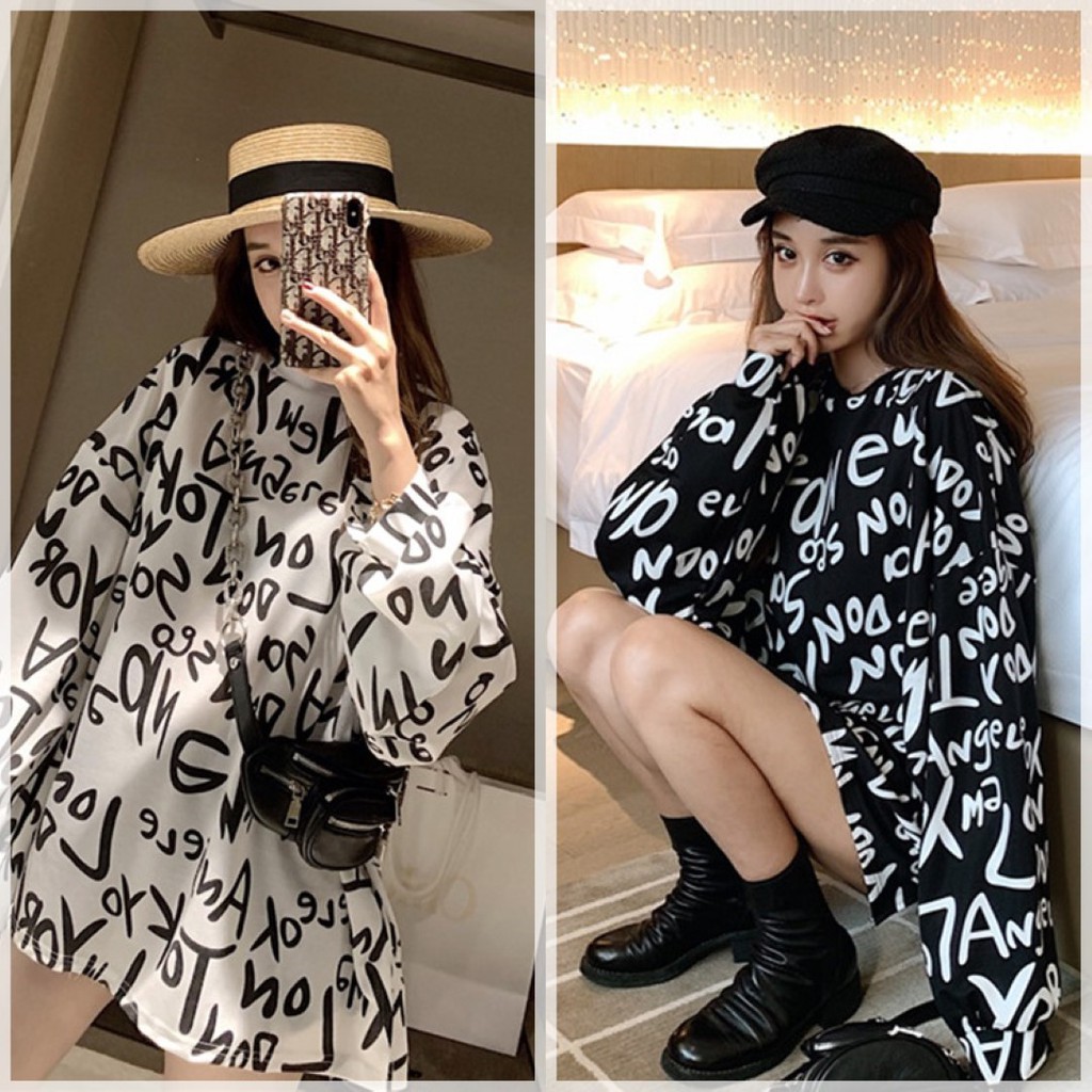 FC พร้อมส่ง เสื้อแขนยาวแฟชั่นพิมพ์ลายตัวหนังสือภาษาอังกฤษ