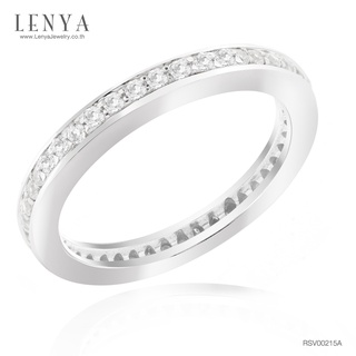 Lenya Jewelry แหวนดีไซน์แบบแถวเดี่ยว บนตัวเรือนเงินแท้ชุบทองคำขาวสุดคลาสสิค ด้วยงานฝังเพชร Cubic Zirconia