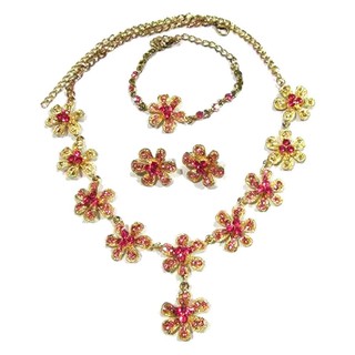 TANITTgems ชุดเครื่องประดับคริสตัลออสเตรียลายดอกไม้ - สีชมพู#621