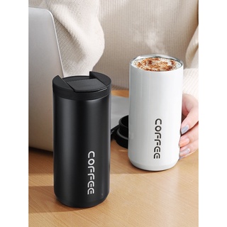 แก้วกาแฟ coffee bottle แก้วน้ำเก็บอุณหภูมิ ทรงมินิมอลสไตล์หรู สแตนเลส304 ขนาด500ml สินค้าพร้อมส่ง ฝาเปิดปิดอย่างดี