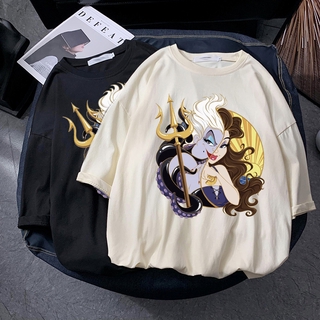 Disney ฤดูใบไม้ผลิและฤดูร้อนใหม่แฟชั่นวายร้าย bad girl ผ้าฝ้ายเสื้อยืดกราฟิก top Tees Harajuku เสื้อยืด Gothic