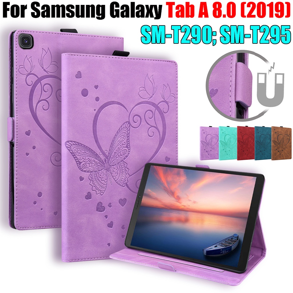 เคสแท็บเล็ตหนัง ฝาพับ ลายผีเสื้อ 3D พร้อมช่องใส่บัตร ตั้งได้ สําหรับ Samsung Galaxy Tab A 8.0 (2019)