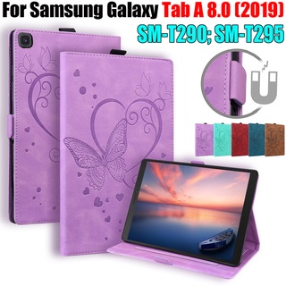 เคสแท็บเล็ตหนัง ฝาพับ ลายผีเสื้อ 3D พร้อมช่องใส่บัตร ตั้งได้ สําหรับ Samsung Galaxy Tab A 8.0 (2019) SM-T290 SM-T295 TabA 8.0 นิ้ว T290 T295 TAP