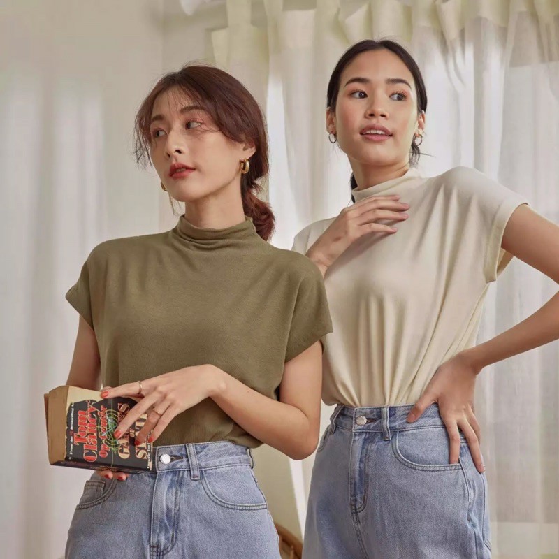 Bamboo Top เสื้อยืดใส่สบายผ้าcotton 2สี น้ำเงิน ครีม