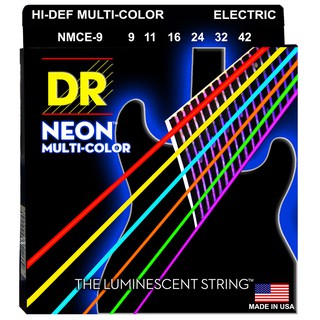 DR Strings สายกีตาร์ไฟฟ้า แบบเรืองแสง เบอร์ 9 สายเคลือบ สีรุ้ง รุ่น NMCE-9 (Light, 9-42) ** Made in USA **