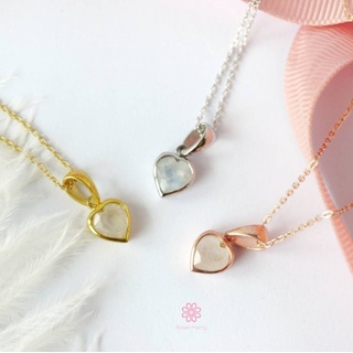Rosenmarry/จี้พลอยมูนสโตนเลือปฟ้าแท้ ดีไซสหัวใจ สีธรรมชาติ พลอยแท้เสริมดวง ตัวเรือนเงินแท้ ใส้ได้ทุกวัน RN003