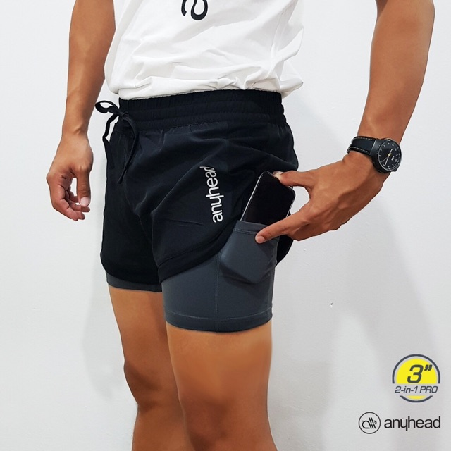 ANYHEAD กางเกงวิ่ง 2in1 Pro ขาสั้น 3 นิ้ว แห้งไว กระชับ รูปที่ 3