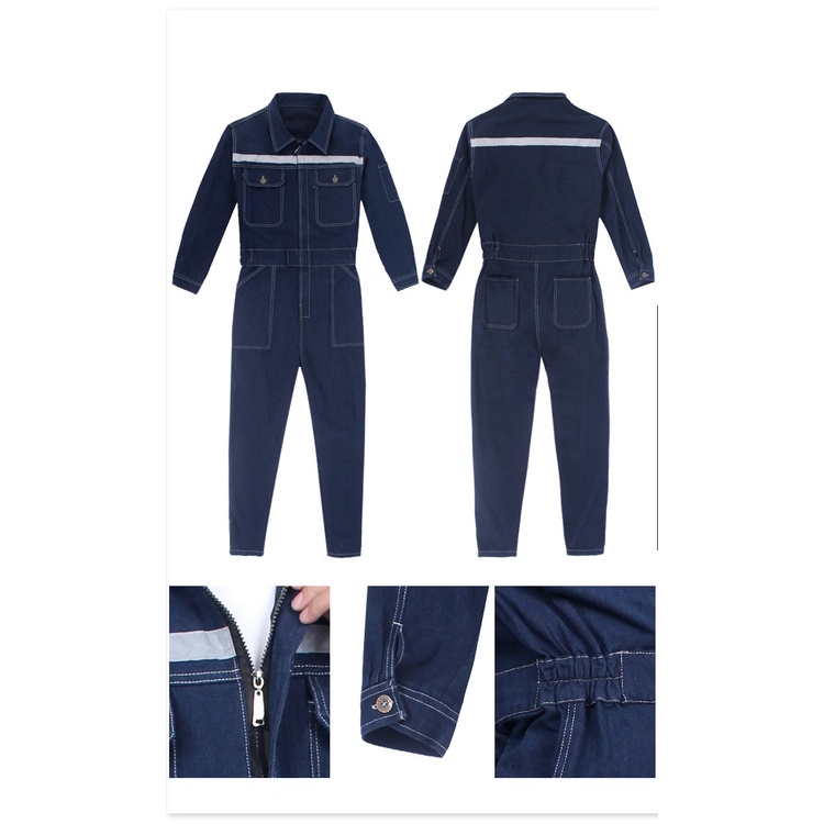 Men Denim Work Coveralls Repairman Overalls with Reflective Strip Working Welding Uniforms Plus Size Safety Clothing #4