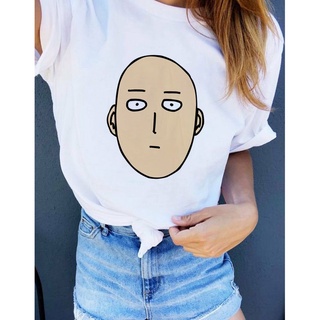 เสื้อยืดผ้าฝ้ายพรีเมี่ยม เสื้อยืดคอกลม แขนสั้น พิมพ์ลายอนิเมะ One Punch Man Saitama สีขาว สไตล์ญี่ปุ่น สําหรับผู้หญิงเสื