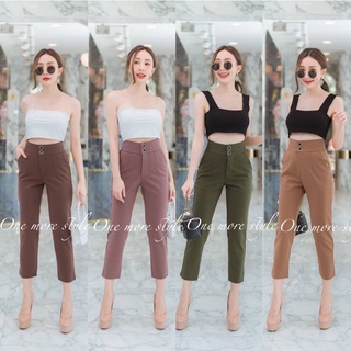 S-XXXLกางเกงทำงาน8ส่วนเอวสูงขอบใหญ่2กระดุมพร้อมส่ง