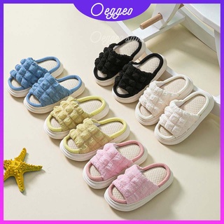 Oeggeo shop รองเท้าแตะลําลอง ผ้าลินิน สีพื้น สําหรับแม่ และเด็ก