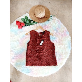 เสื้อลูกไม้ลายฉลุสีน้ำตาล