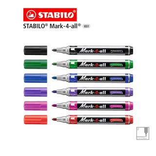 STABILO Mark 4 all 651 ปากกาเคมี ปากกามาร์กเกอร์ ปากกาอเนกประสงค์ กลิ่นไม่ฉุน หัวกลม 6สี เขียนแก้ว เขียนเหล็ก เขียนไม้