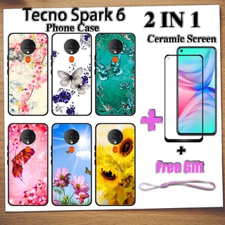 2 IN 1 Tecno Spark 6 เคสโทรศัพท์ พร้อมกระจกนิรภัย เซรามิค ป้องกันหน้าจอ โค้ง ฟิล์มนิรภัย ผีเสื้อ