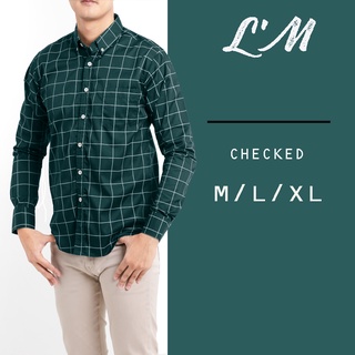 [โค้ดส่วนลด LMOF5PER ลด15%] LM mens styleเสื้อเชิ้ตผู้ชาย เสื้อเชิ้ตคอปกลายสก็อต แขนยาว